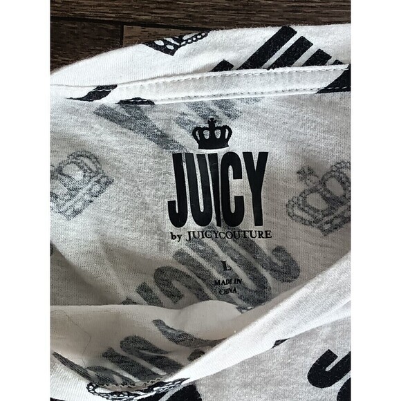 Juicy Couture Womens Size Large T Shirt All Over Print Logo Long Sleeve - Picture 5 of 6